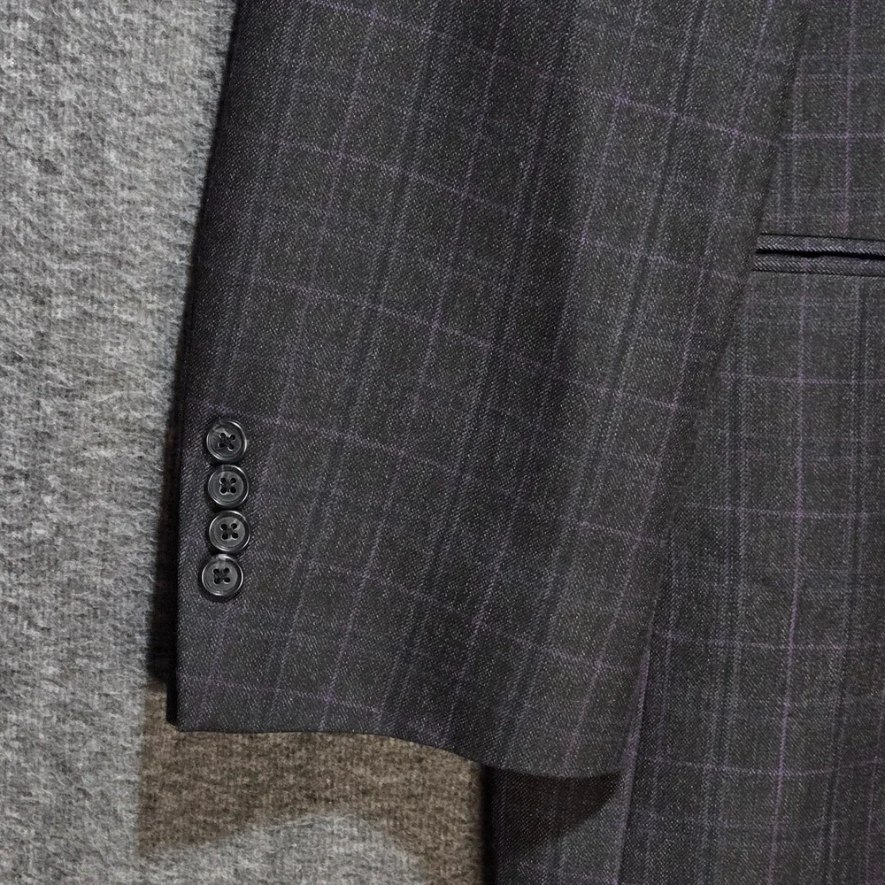 Oak Hill Sport Coat 2XL 50 / 52R Charcoal Gray / Purple Check Blazer Jacket